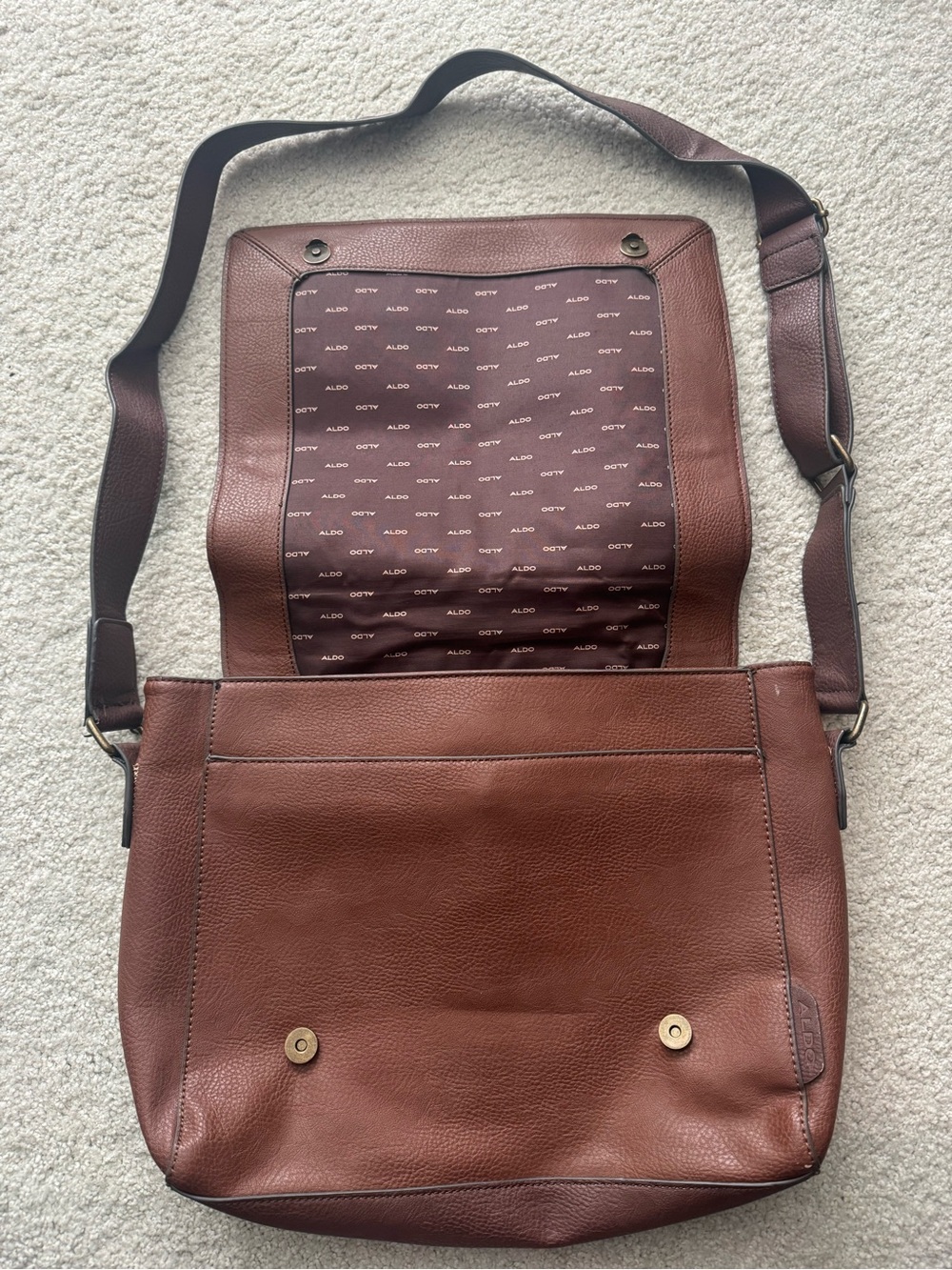 ALDO Men's Dark Brown Leather Messenger Bag with Adjustable Strap